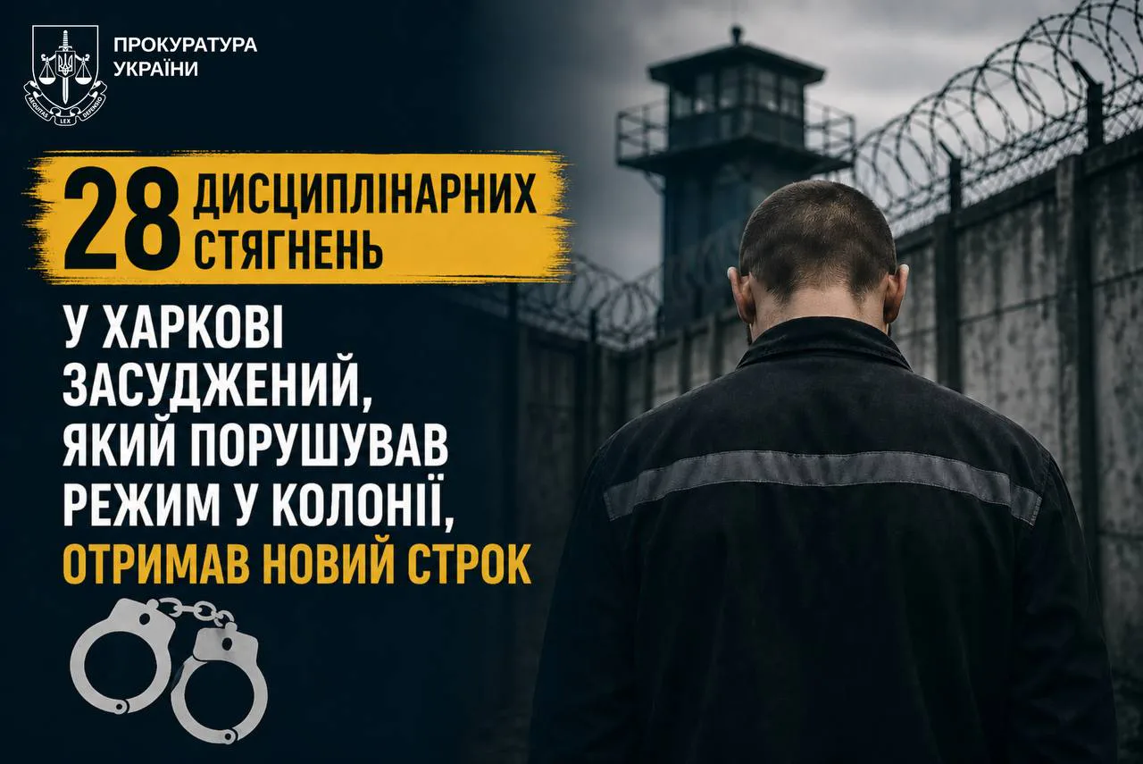У Харкові засуджений, який порушував режим у колонії, отримав новий строк після 28 дисциплінарних стягнень